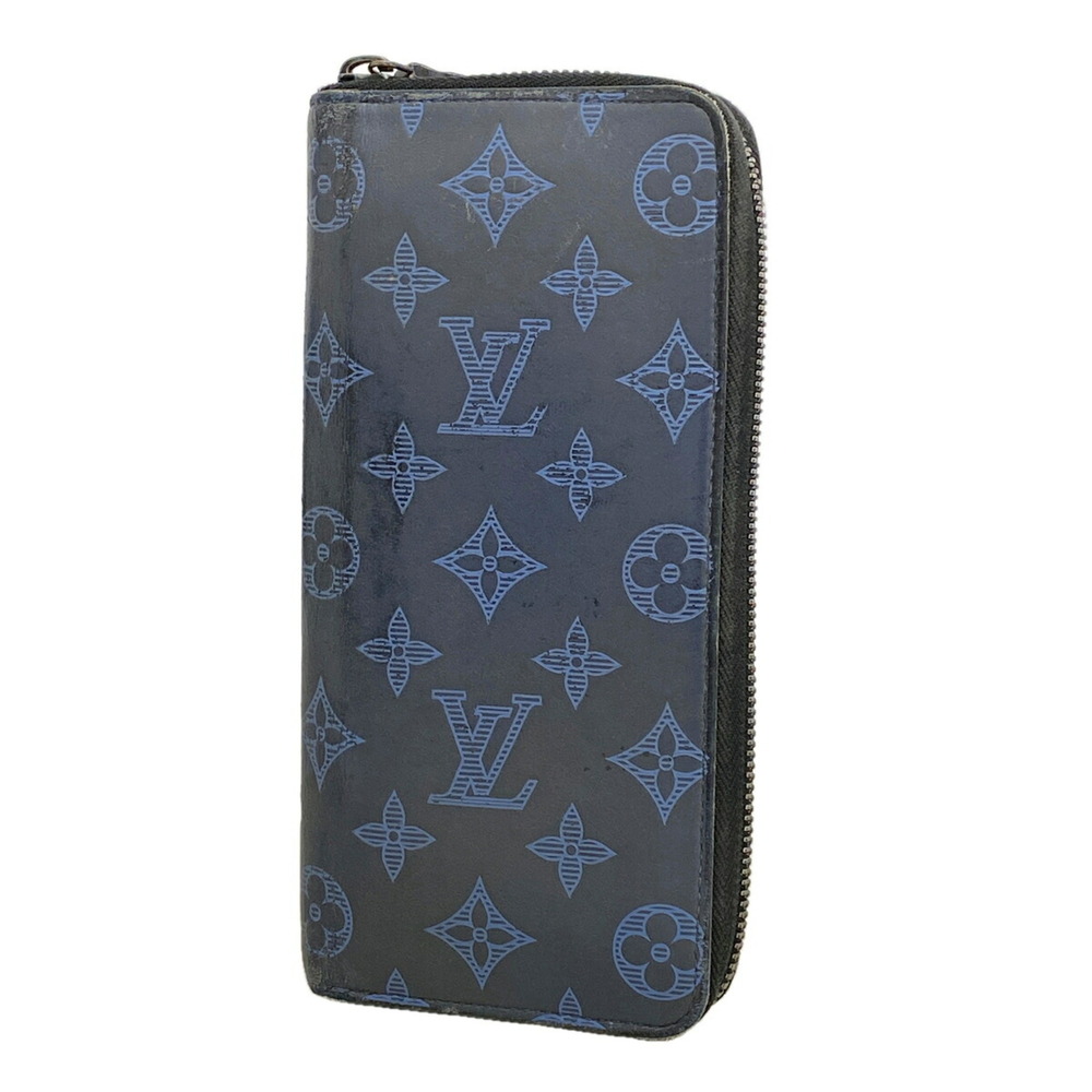 Louis Vuitton Monogram Shadow Zippy Wallet Vertical M80423 Navy Men's Long